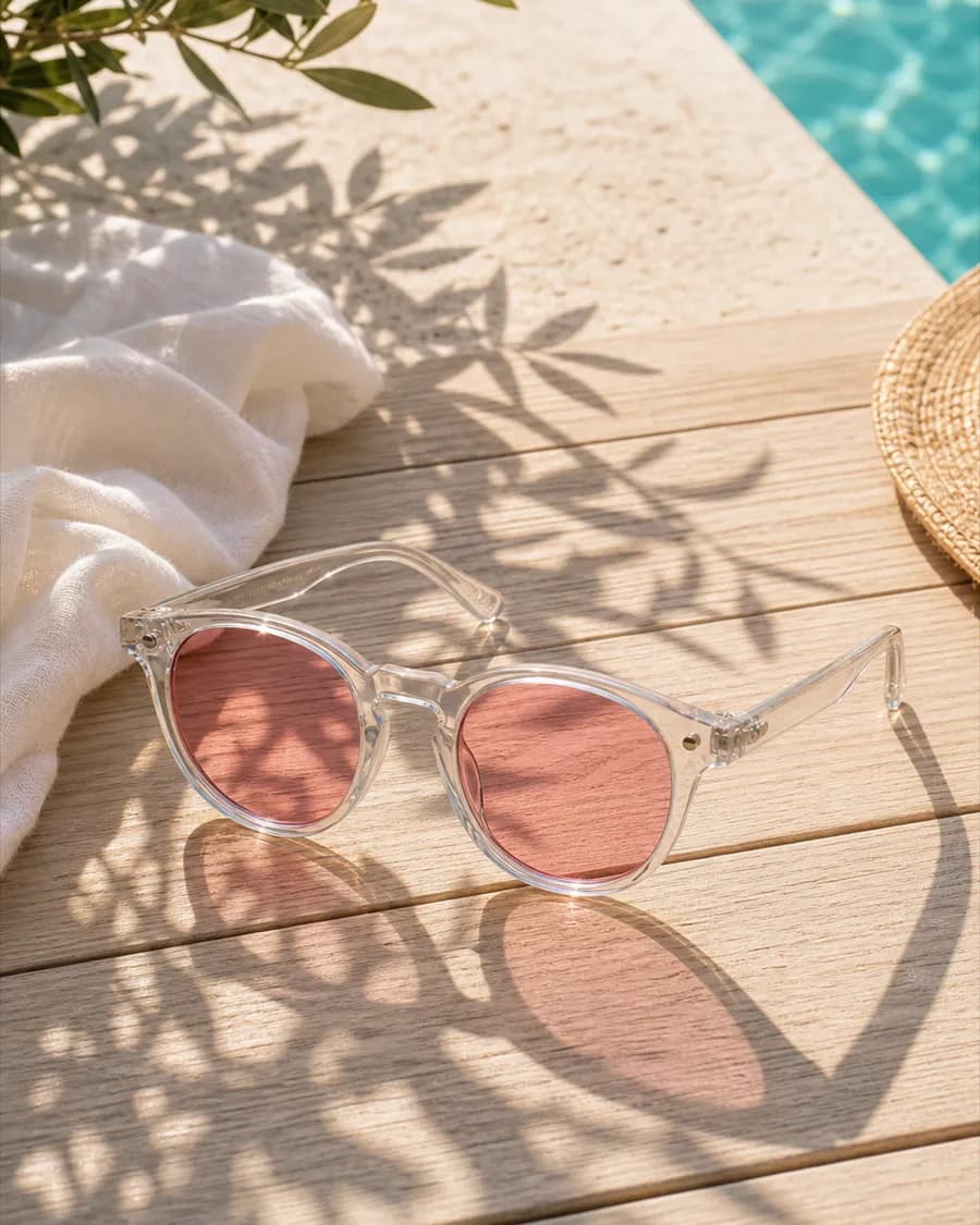 Lunettes Aura Lilas portées en extérieur, ambiance estivale