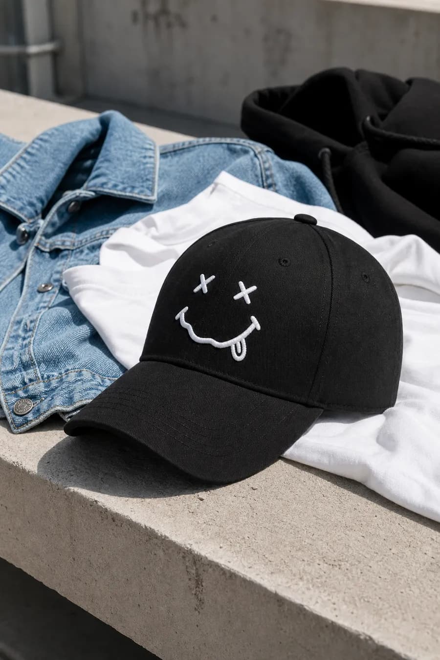 Casquette RUEBLANK Smiley Core portée en extérieur